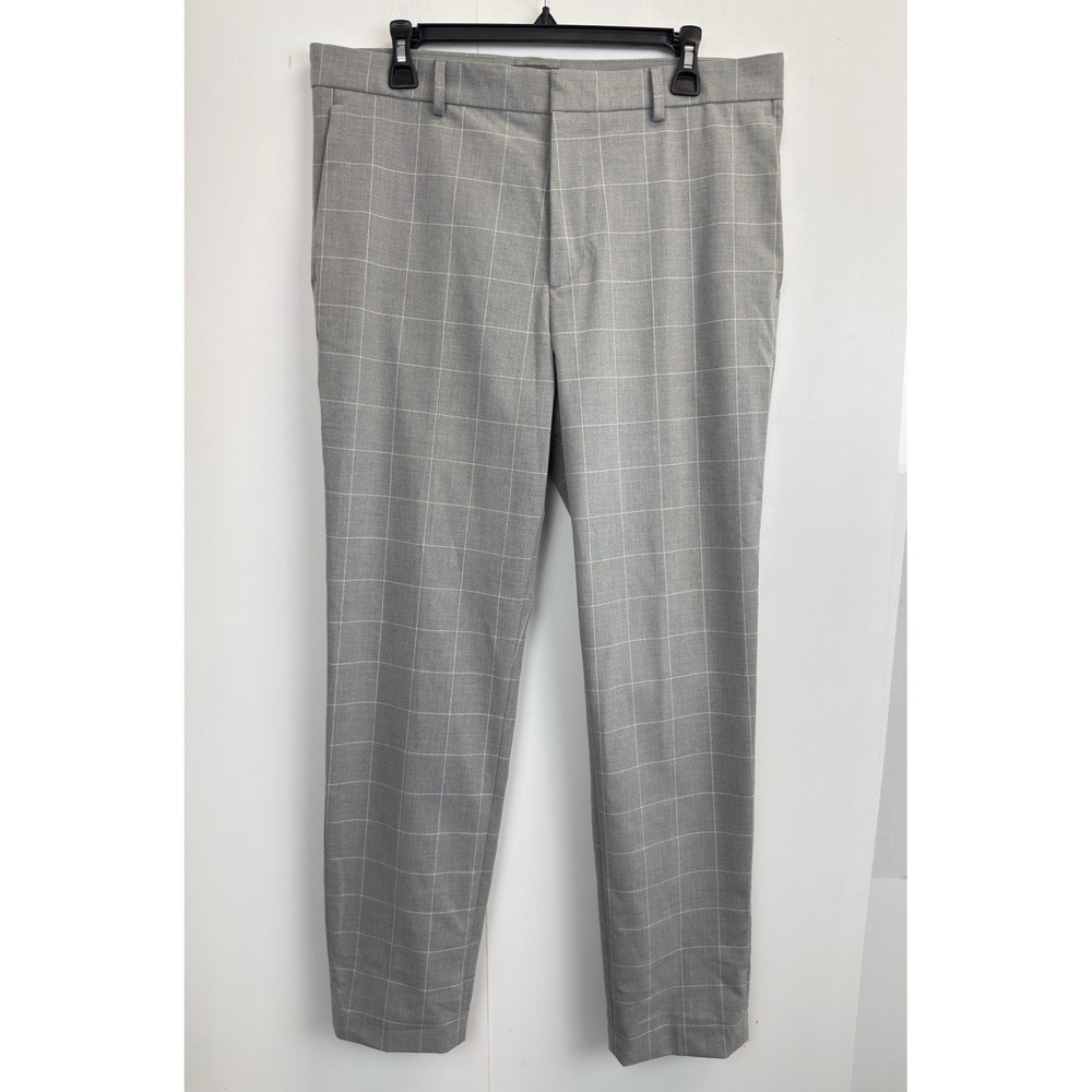 H&M 34X31 Mens Pants Slacks Trousers Windowpane Gray Performance Stretch